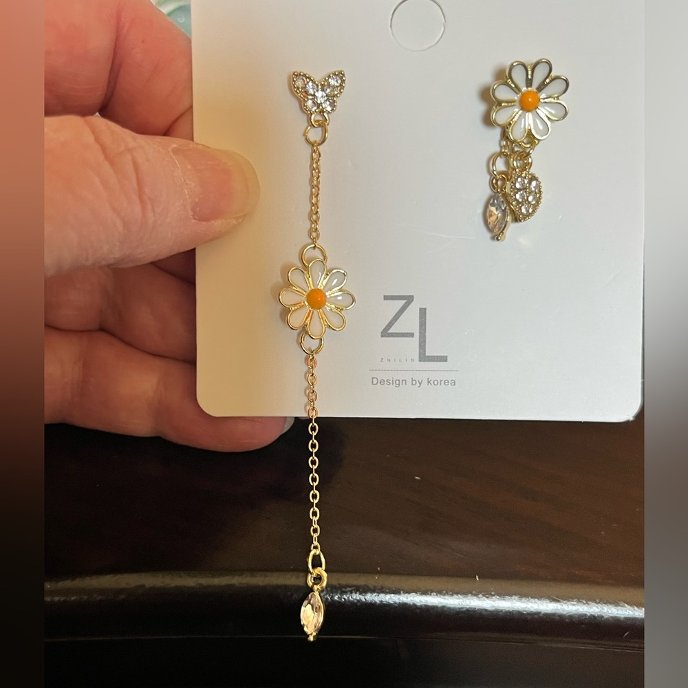 New on card-  Asymmetrical daisy earrings